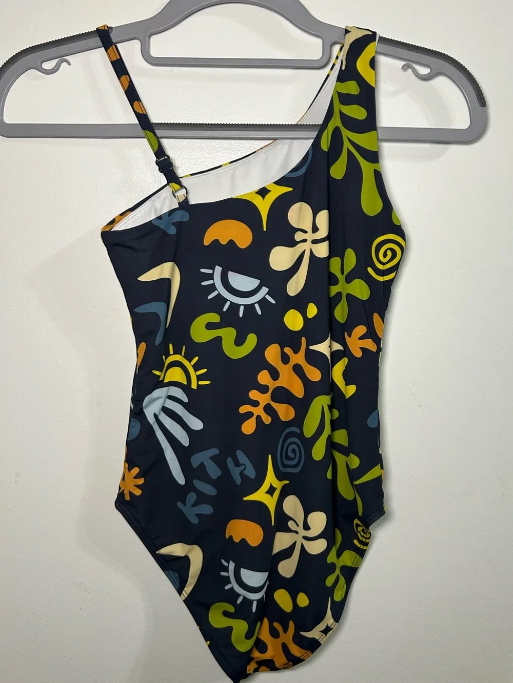 Kith Girls One-Shoulder Swimsuit with Multicolor Abstract Print
